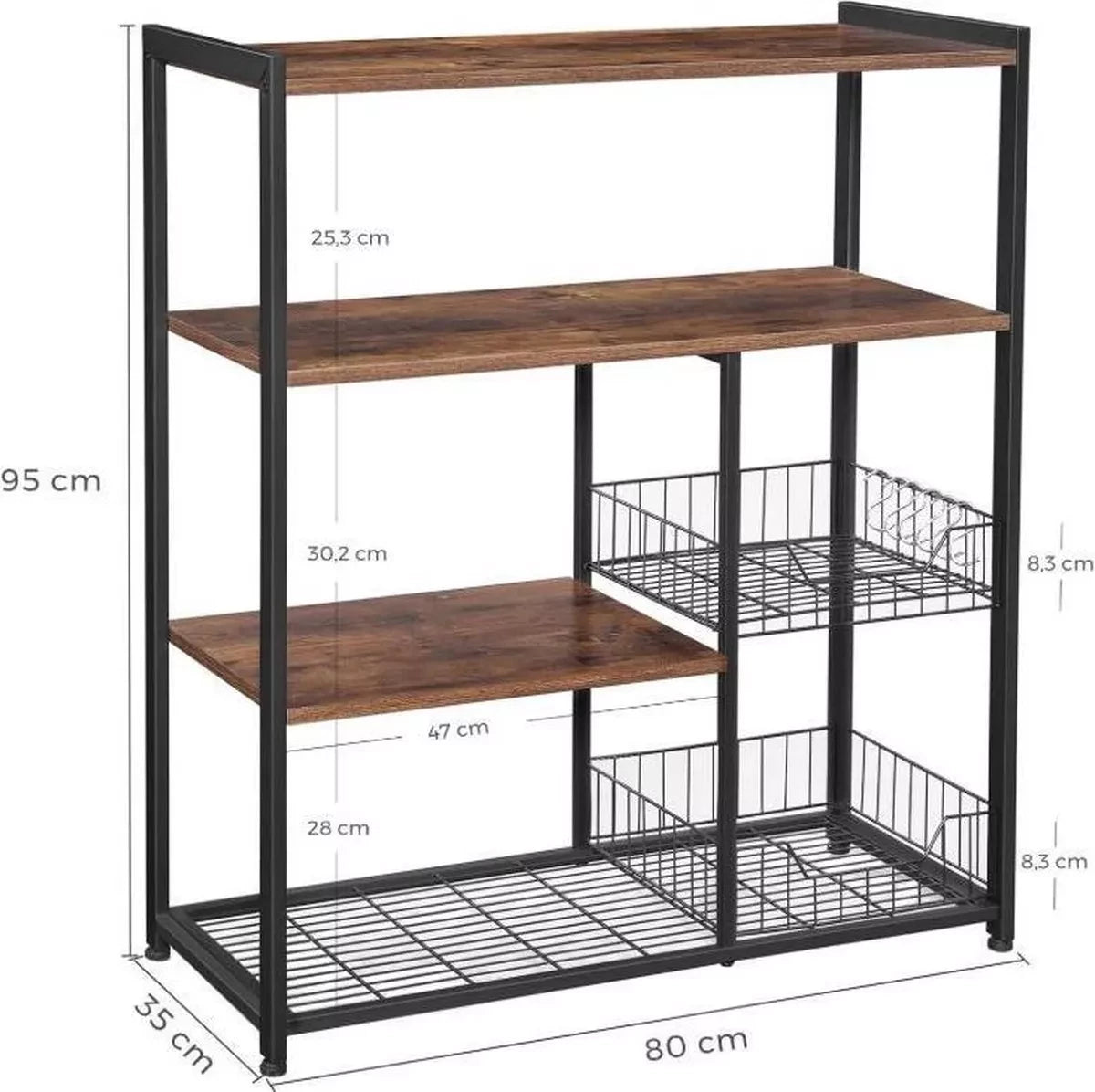 In And OutdoorMatch Keukenkast industrieel Gremeldo - Op wielen - Organizer - Met planken - 80x35x95cm Keuken Trolley