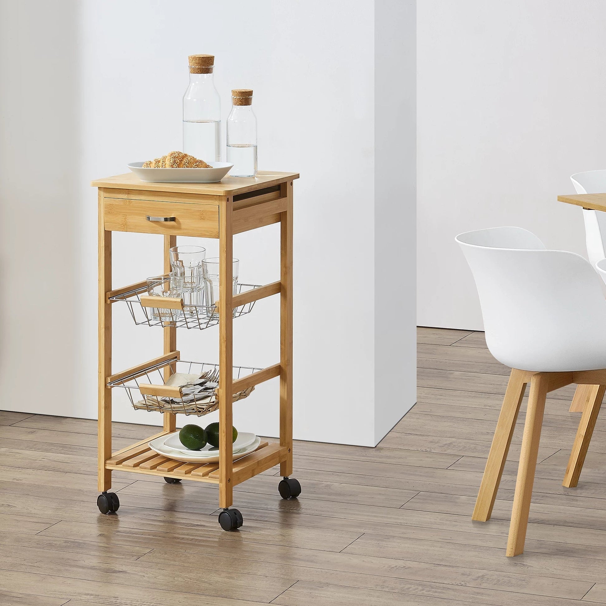 In And OutdoorMatch Keukentrolley Holly - Bamboe - 76x36x36 cm - Houtkleur - Modern Design Keuken Trolley