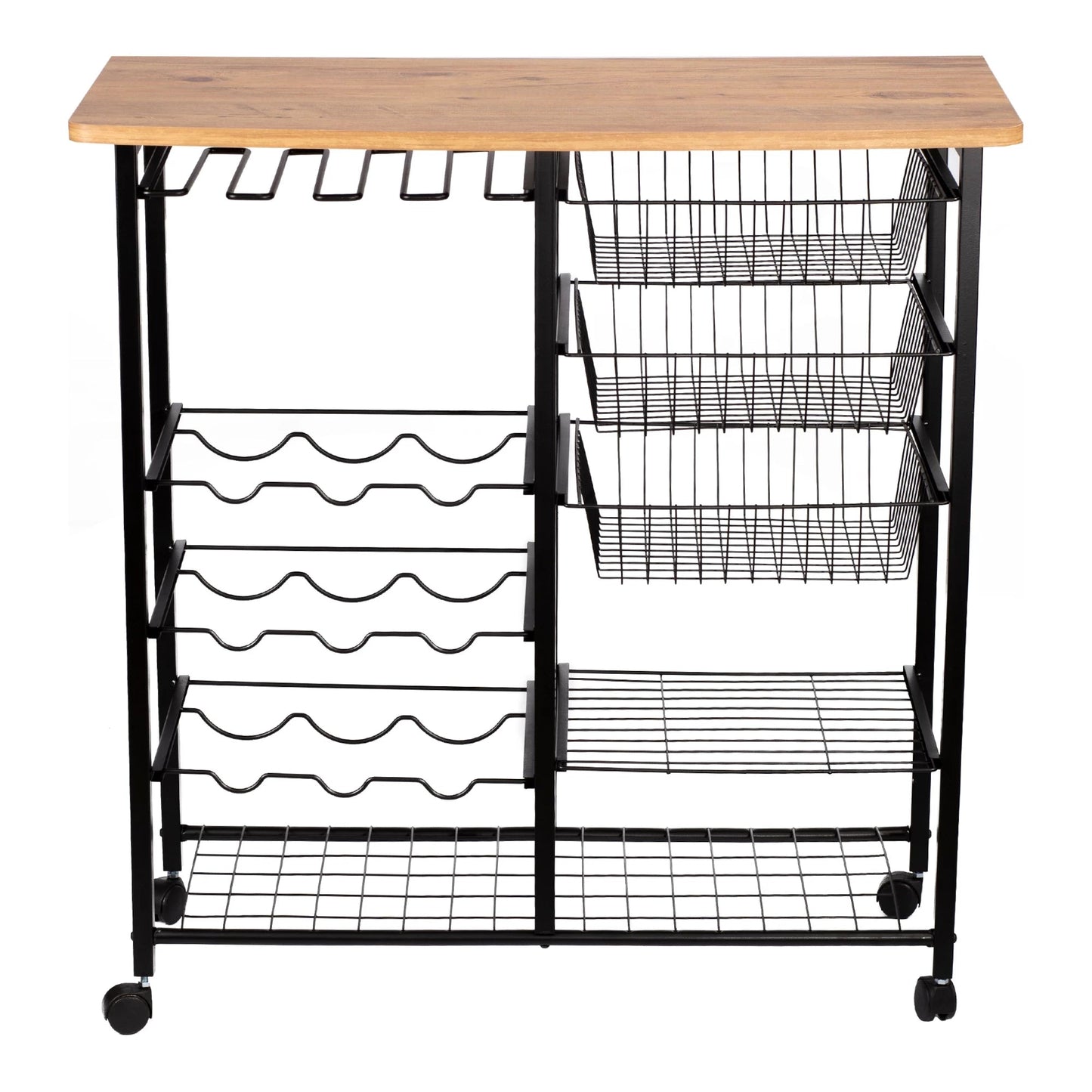 In And OutdoorMatch Keukentrolley Jair - 92x90x42,5 cm - Zwart en Houtkleurig - Metaal - Spaanplaat - Kunststof Keuken Trolley