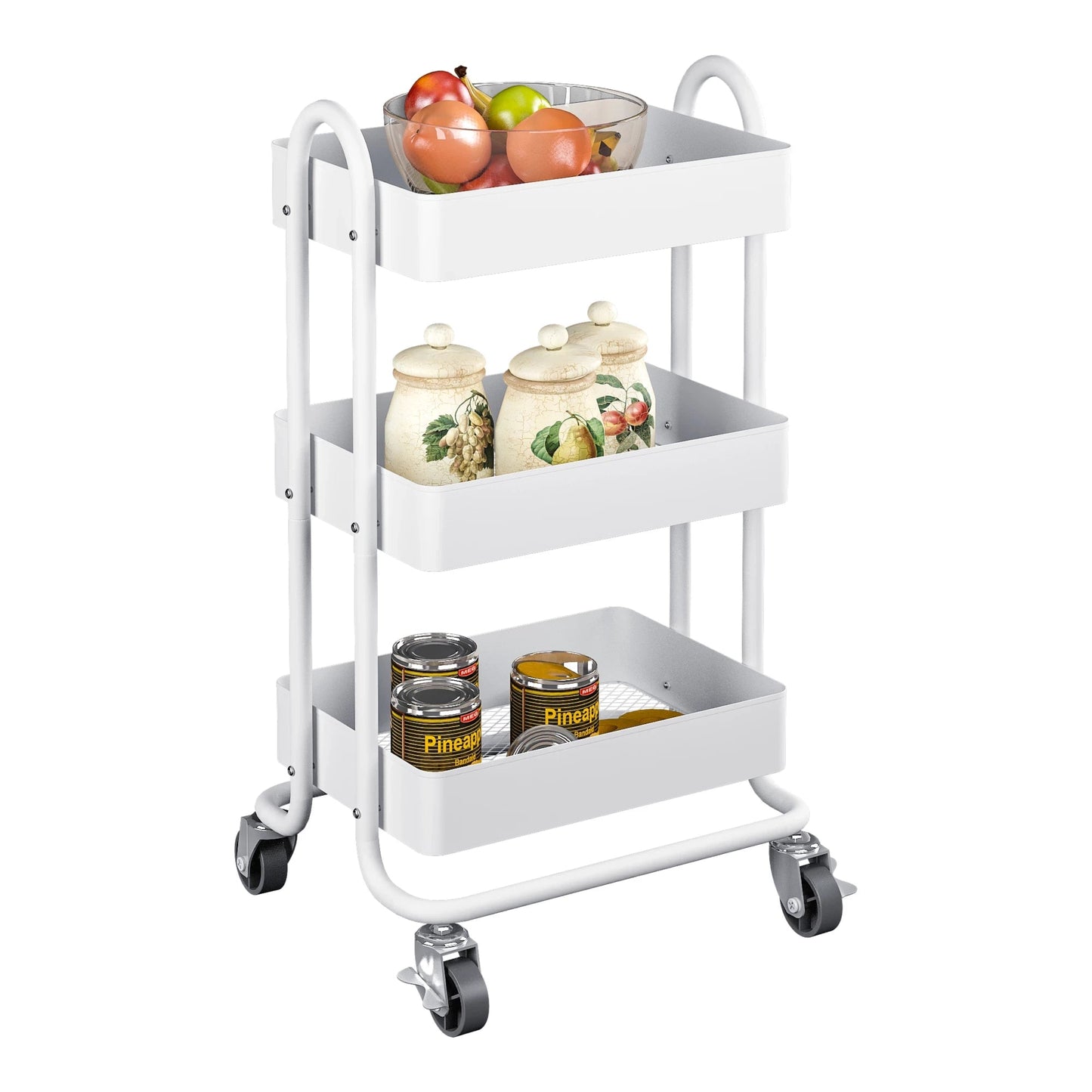 In And OutdoorMatch Keukentrolley Molly - Kantoortrolley - Met 3 Manden - 78,5x46x35cm - Wit - Ruimtebesparend Opbergen - Veelzijdig Opbergrek Keuken Trolley