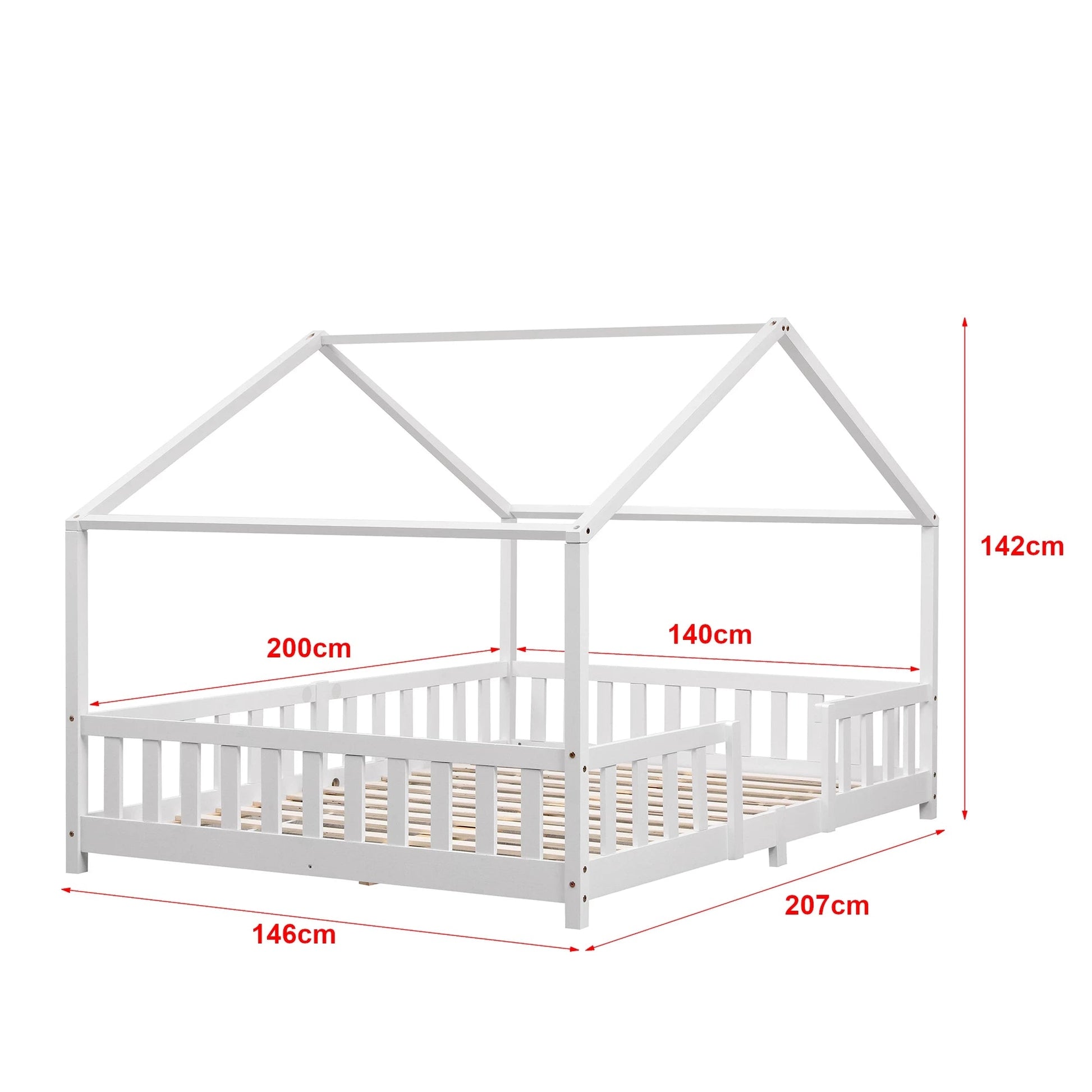 In And OutdoorMatch Kinderbed Allan - Met valbeveiliging - 140x200 cm - Wit Mat - Voor meisjes - Voor jongens - Voor kinderen Kinder bedden