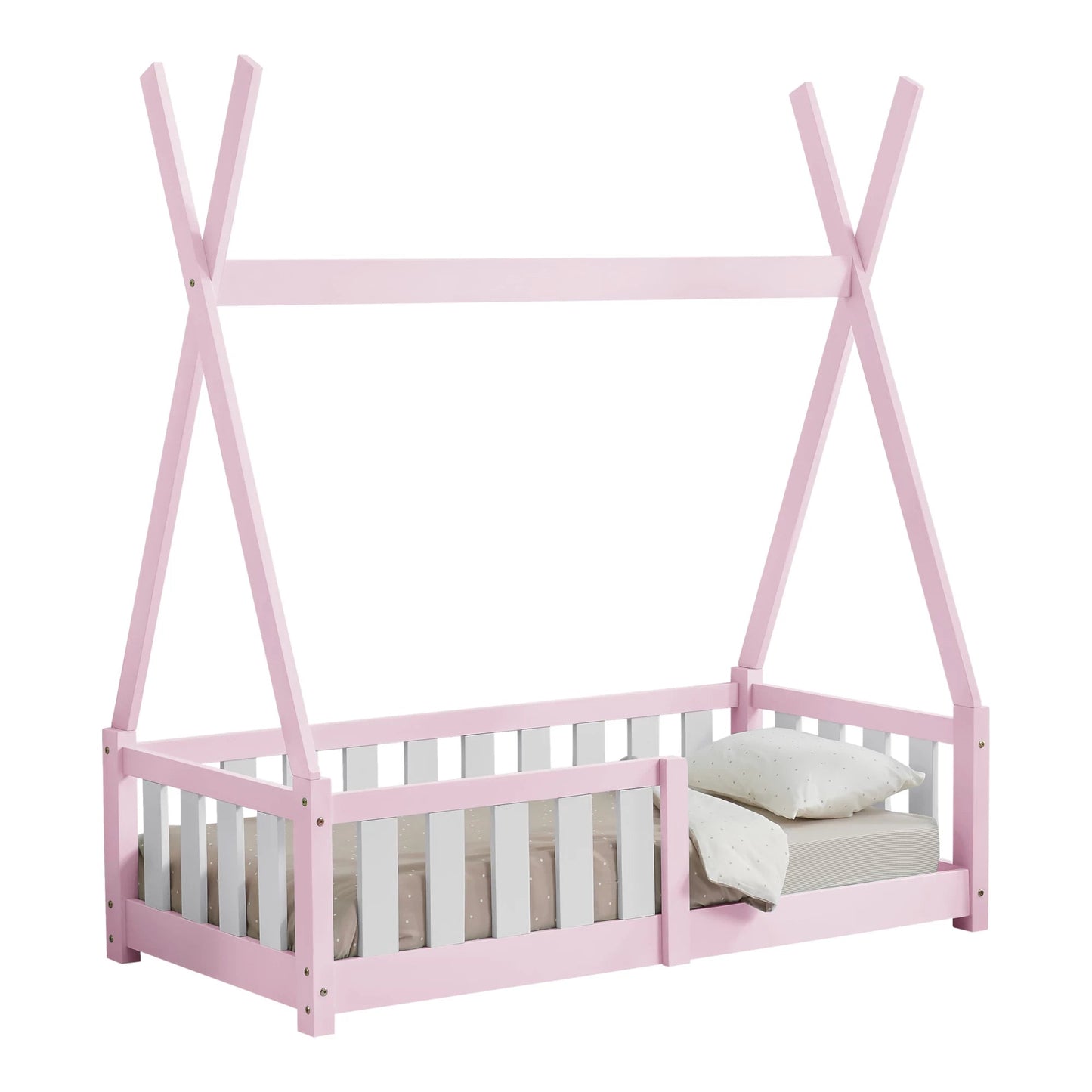 In And OutdoorMatch Kinderbed Bernie - Tipi - Grenen - Met valbeveiliging - 70x140 cm - Roze - Voor meisjes - Voor jongens - Voor kinderen Kinder bedden