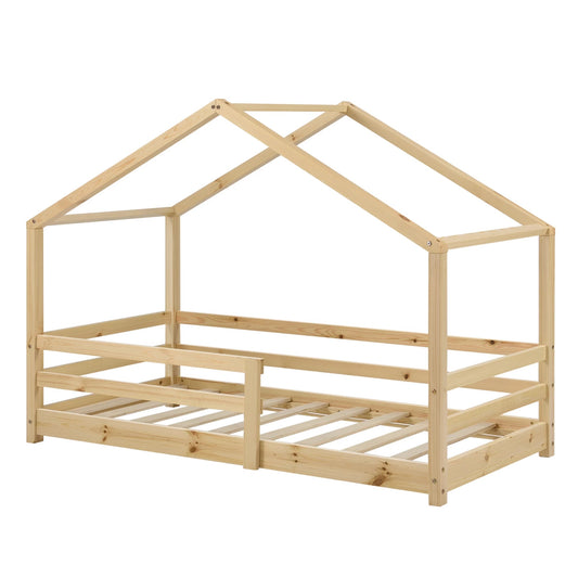 In And OutdoorMatch Kinderbed Caleigh - Huisbed - Met Valbeveiliging - 80x160 - Houtkleurig - Grenen - Voor meisjes - Voor jongens - Voor kinderen Kinder bedden