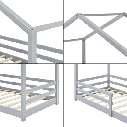 In And OutdoorMatch Kinderbed Chadd - Huisbed - Met valbeveiliging - 90x200 - Lichtgrijs - Grenen - Voor meisjes - Voor jongens - Voor kinderen Kinder bedden