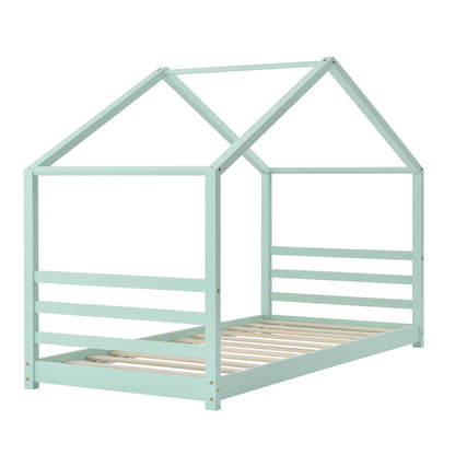 In And OutdoorMatch Kinderbed Dave - Grenen - Huisbed - En Bedbodem - 90x200 - Mint - Voor meisjes - Voor jongens - Voor kinderen Kinder bedden