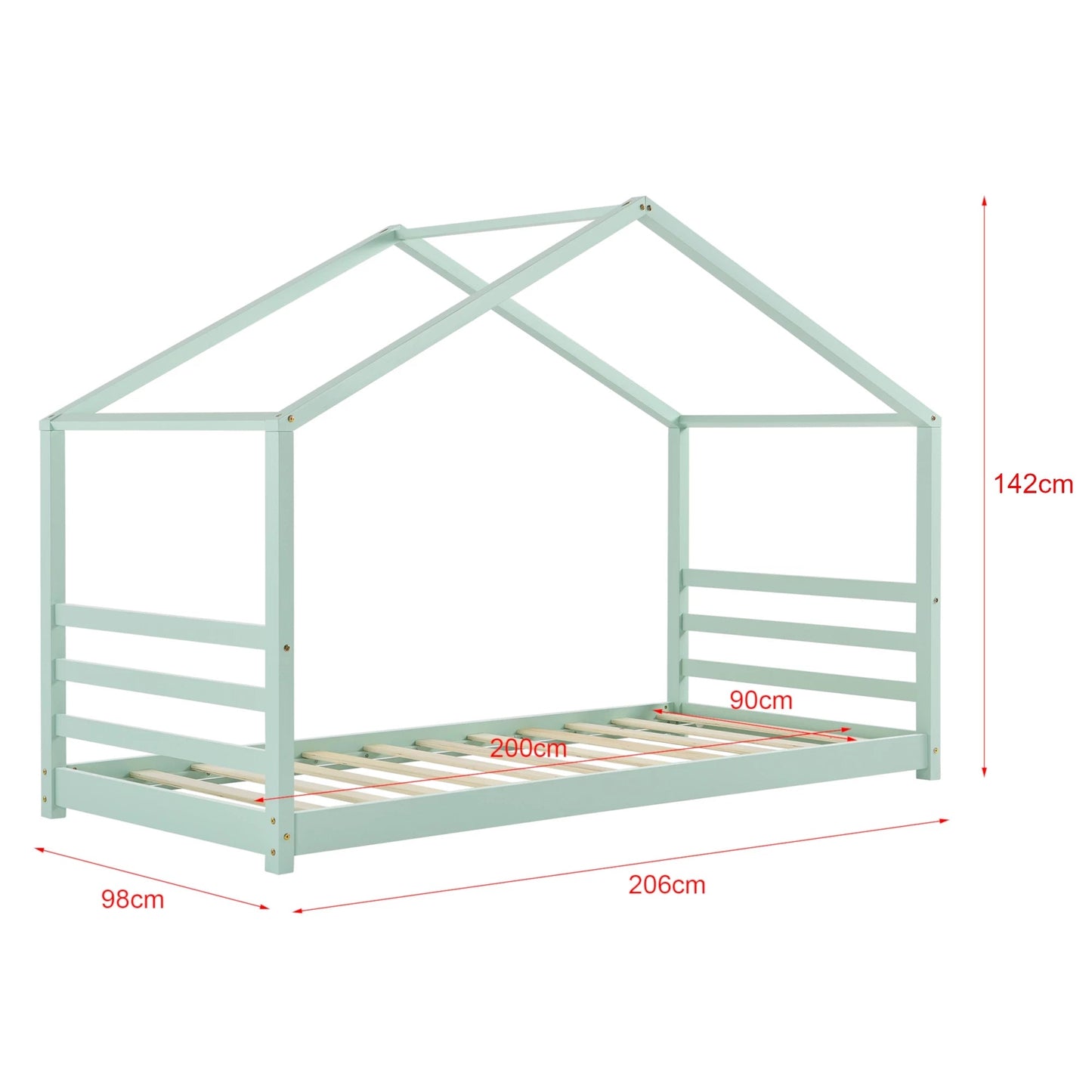 In And OutdoorMatch Kinderbed Dave - Grenen - Huisbed - En Bedbodem - 90x200 - Mint - Voor meisjes - Voor jongens - Voor kinderen Kinder bedden