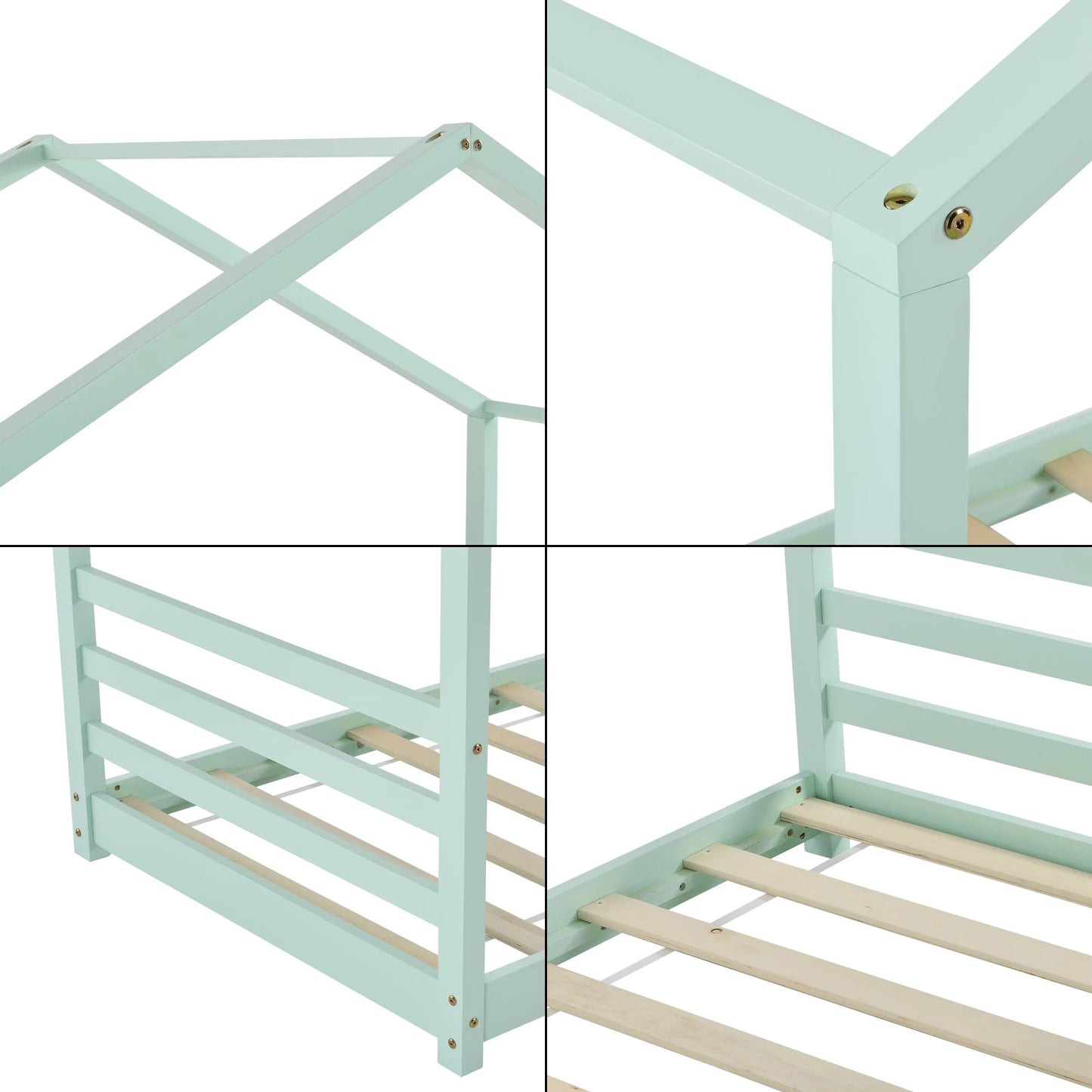 In And OutdoorMatch Kinderbed Dave - Grenen - Huisbed - En Bedbodem - 90x200 - Mint - Voor meisjes - Voor jongens - Voor kinderen Kinder bedden