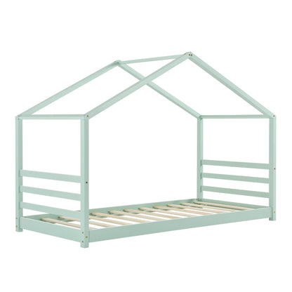 In And OutdoorMatch Kinderbed Dave - Grenen - Huisbed - En Bedbodem - 90x200 - Mint - Voor meisjes - Voor jongens - Voor kinderen Kinder bedden