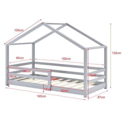 In And OutdoorMatch Kinderbed Devon - Huisbed - Met Valbeveiliging - 80x160 - Lichtgrijs - Grenen - Voor meisjes - Voor jongens - Voor kinderen Kinder bedden