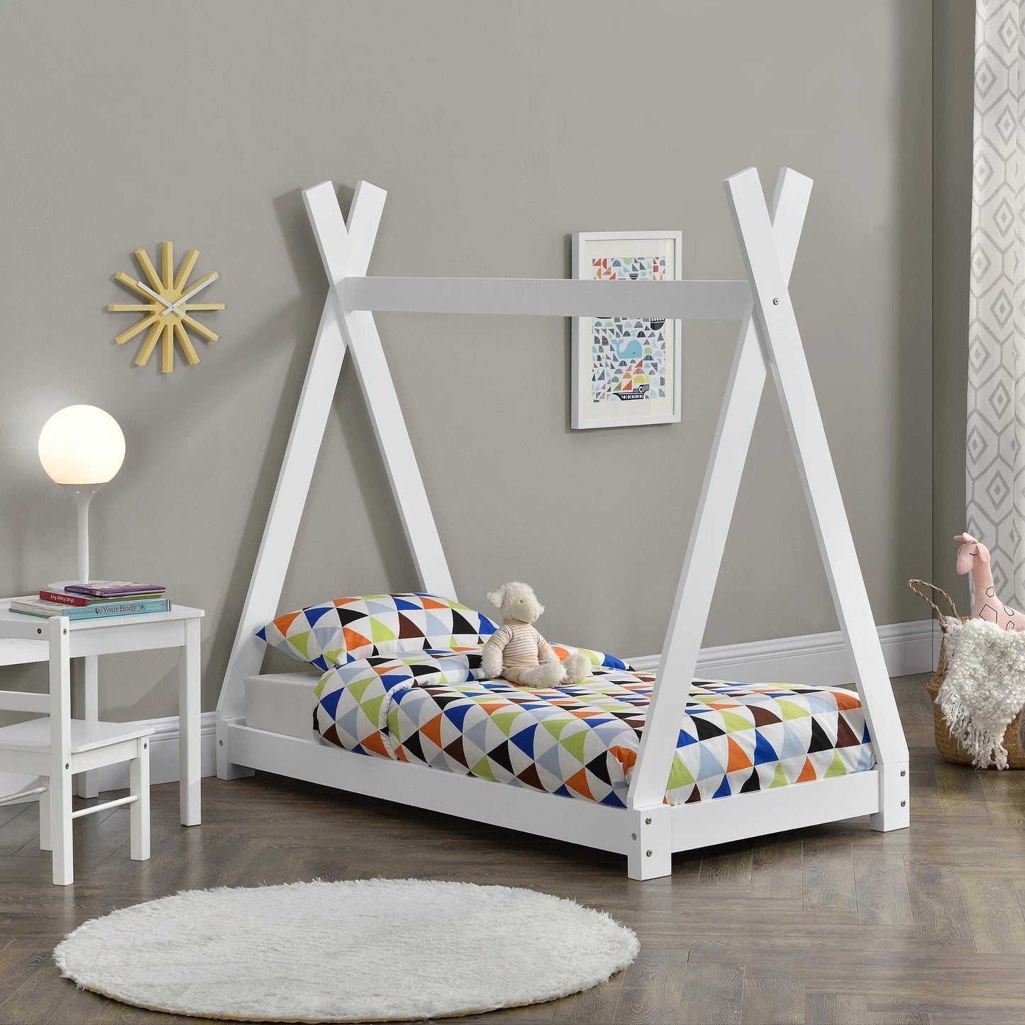 In And OutdoorMatch Kinderbed Donavon - Tipi - Grenen - Met bedbodem - 70x140 cm - Wit - Jongensbed - Meisjesbed - Leuk Design Kinder bedden