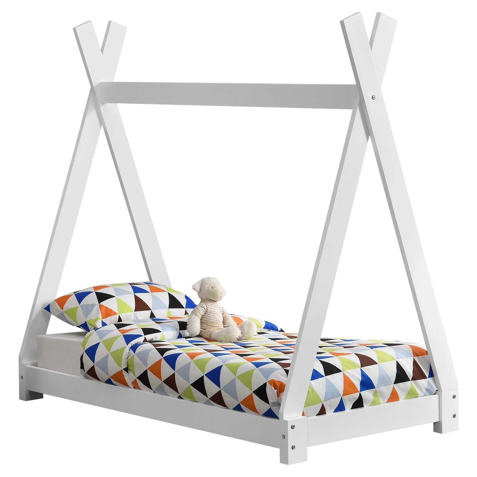 In And OutdoorMatch Kinderbed Donavon - Tipi - Grenen - Met bedbodem - 70x140 cm - Wit - Jongensbed - Meisjesbed - Leuk Design Kinder bedden