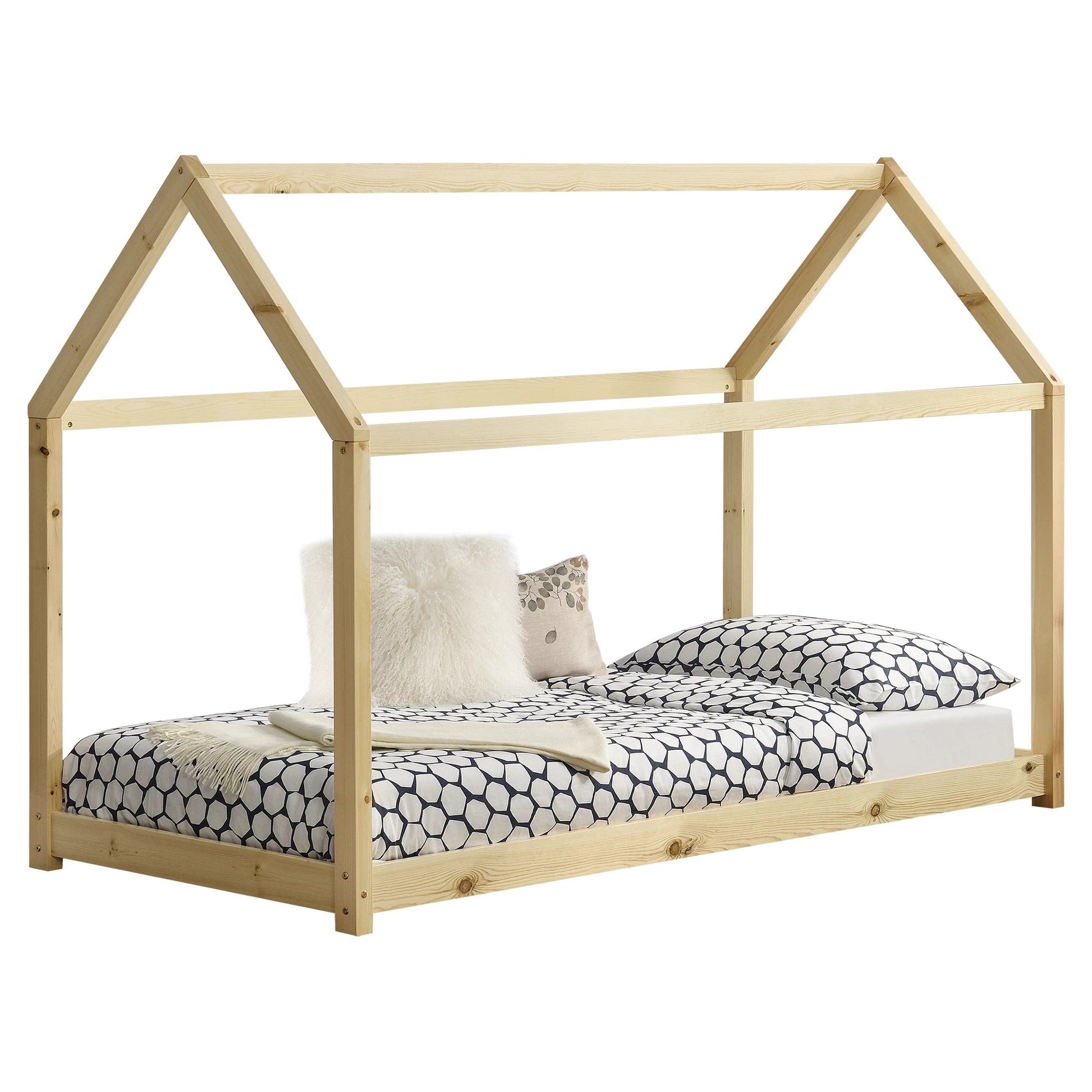 In And OutdoorMatch Kinderbed Eldora - Huisbed - Grenen - Met bedbodem - 90x200 cm - Hout - Jongensbed - Meisjesbed - Leuk Design Kinder bedden