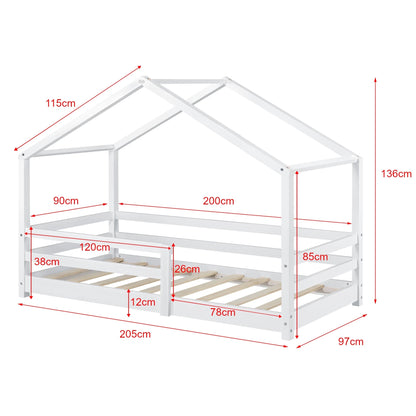 In And OutdoorMatch Kinderbed Enola - Huisbed - Met valbeveiliging - 90x200 - Wit - Grenen - Voor meisjes - Voor jongens - Voor kinderen Kinder bedden