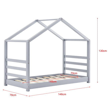 In And OutdoorMatch Kinderbed Esther - Grenen - Huisbed - Met matras en valbescherming - 70x140 cm - Grijs - Voor meisjes - Voor jongens - Voor kinderen Kinder bedden