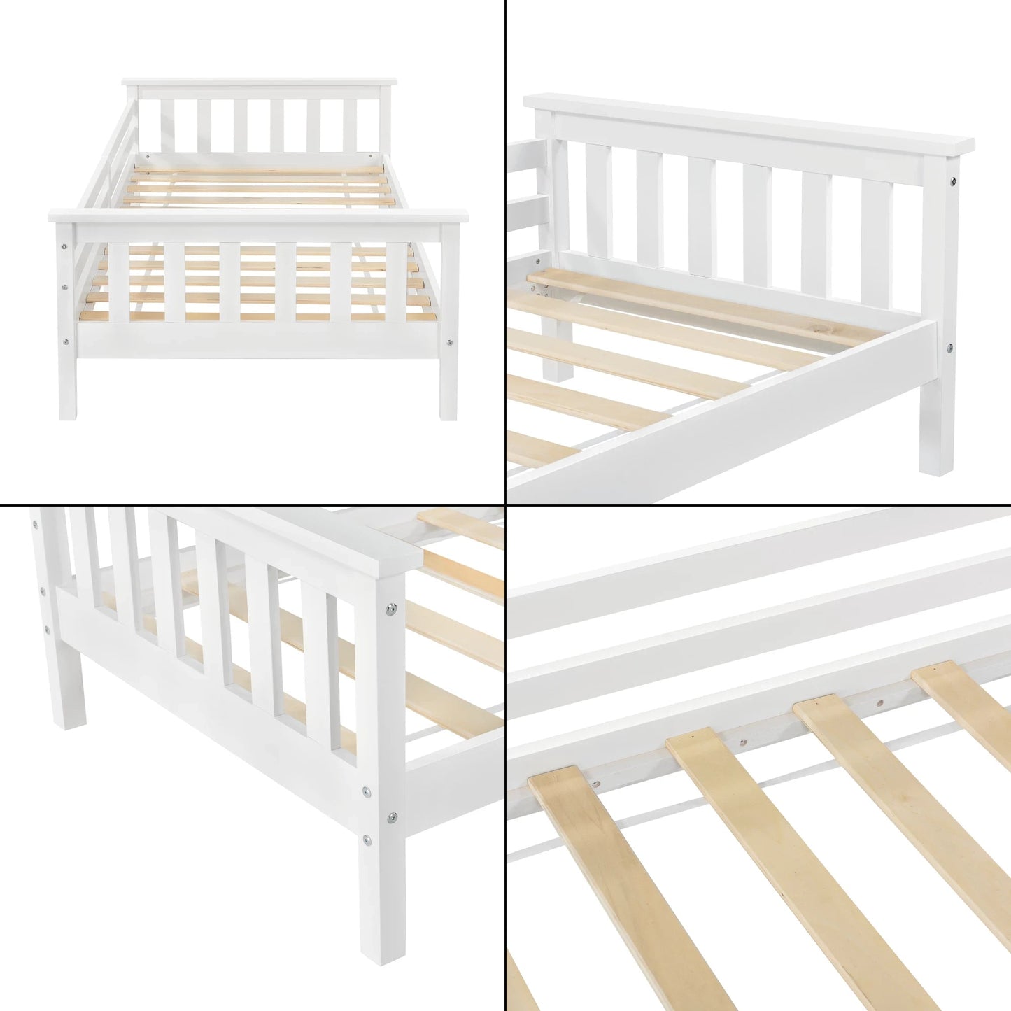 In And OutdoorMatch Kinderbed Eulah - Met bedbodem en valbeveiliging - 80x160 cm - Wit - Sparrenhout en Multiplex - Voor meisjes - Voor jongens Kinder bedden