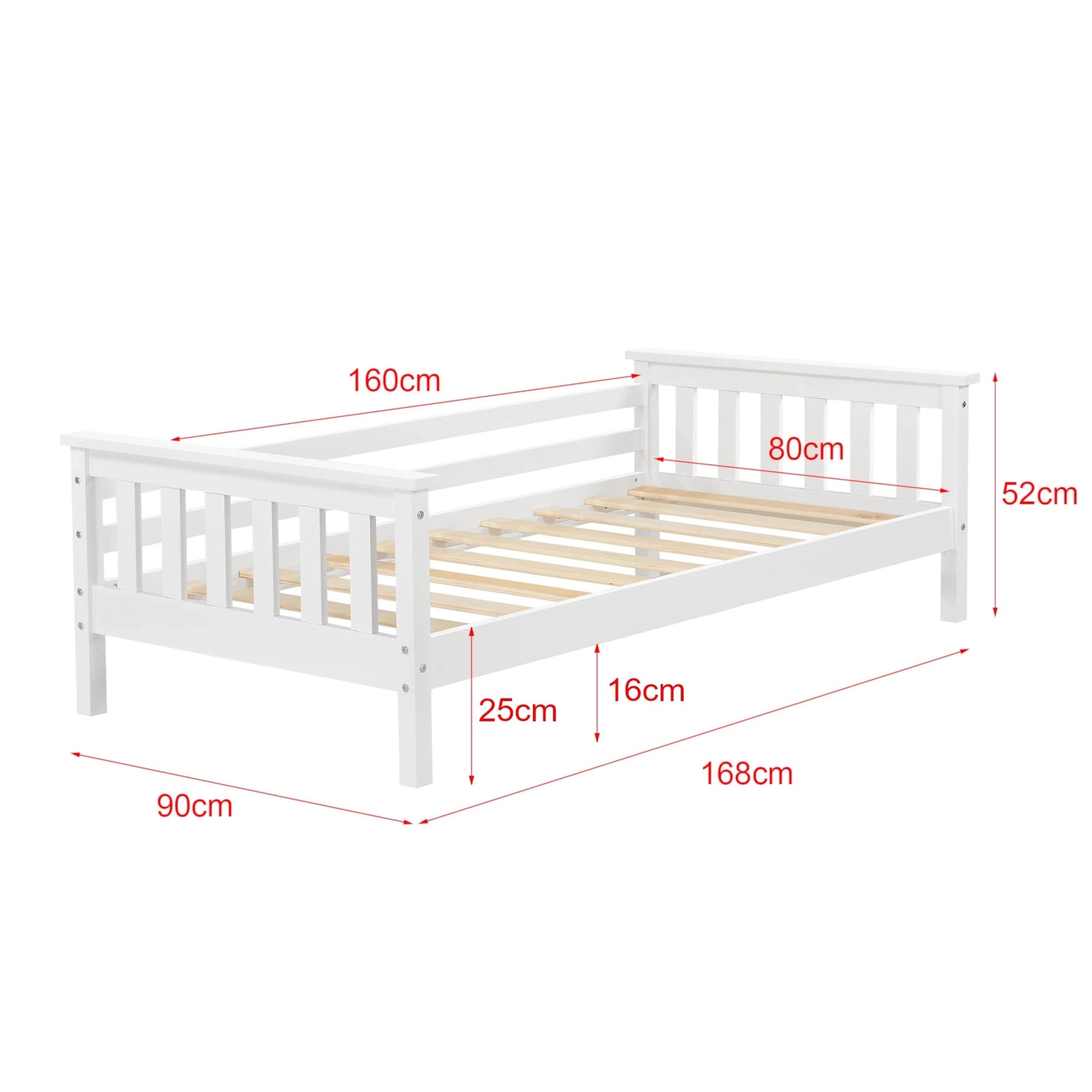 In And OutdoorMatch Kinderbed Eulah - Met bedbodem en valbeveiliging - 80x160 cm - Wit - Sparrenhout en Multiplex - Voor meisjes - Voor jongens Kinder bedden