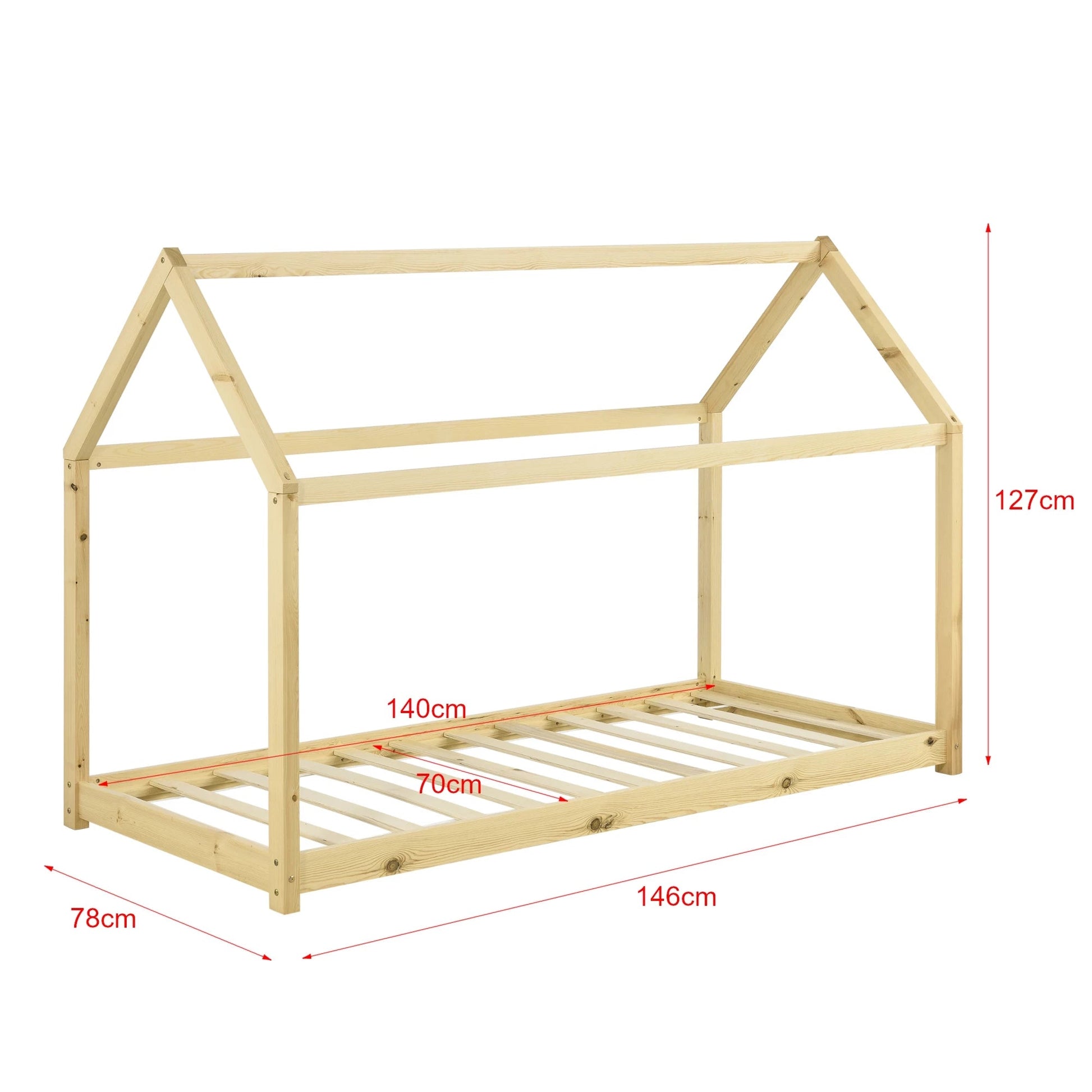 In And OutdoorMatch Kinderbed Gwen - Houten bed - Huisbed - 70x140 cm - Houtkleurig - Voor meisjes - Voor jongens - Voor kinderen Kinder bedden