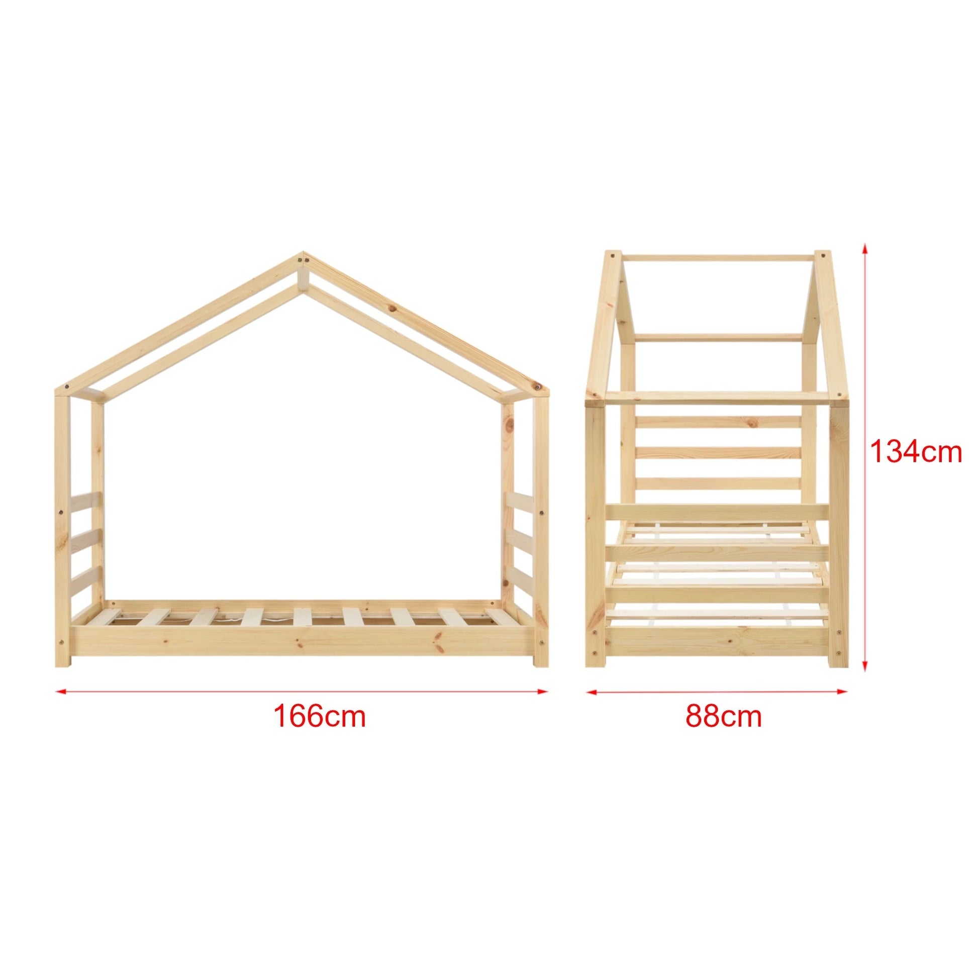 In And OutdoorMatch Kinderbed Joey - Houten bed - Huisbed - Met bedbodem - 80x160cm - Hout - Voor kinderen - Voor meisjes - Voor jongens Kinder bedden