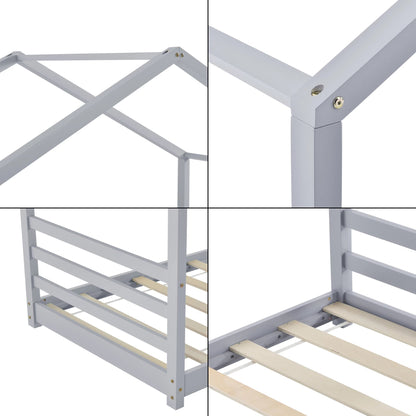 In And OutdoorMatch Kinderbed Kaelyn - Grenen - Huisbed - En Bedbodem - 90x200 - Grijs - Voor meisjes - Voor jongens - Voor kinderen Kinder bedden