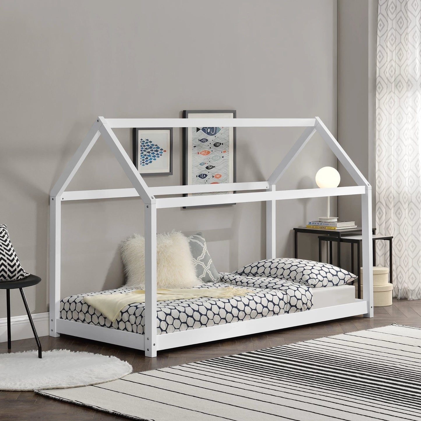 In And OutdoorMatch Kinderbed Katherine - Houten bed - Huisbed - 70x140 cm - Wit - Voor meisjes - Voor jongens - Voor kinderen Kinder bedden