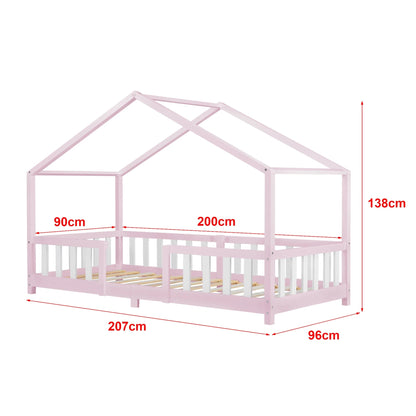 In And OutdoorMatch Kinderbed Kaya - Met valbeveiliging - 90x200 cm - Roze en Wit - Voor meisjes - Voor jongens - Voor kinderen Kinder bedden