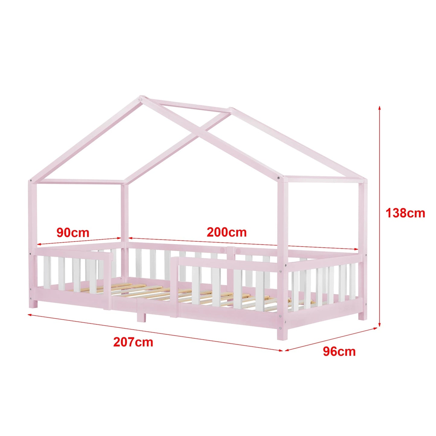 In And OutdoorMatch Kinderbed Kaya - Met valbeveiliging - 90x200 cm - Roze en Wit - Voor meisjes - Voor jongens - Voor kinderen Kinder bedden