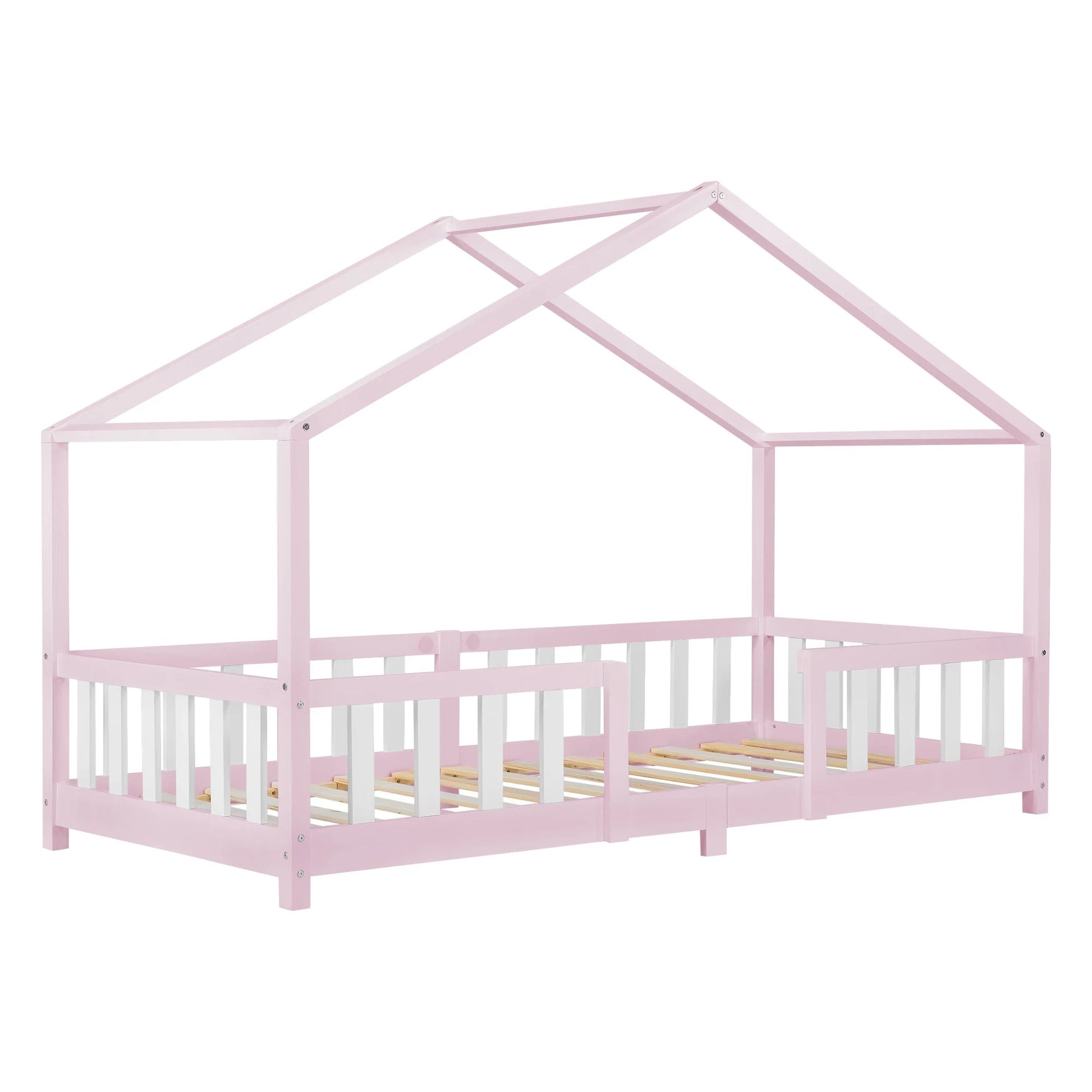 In And OutdoorMatch Kinderbed Kaya - Met valbeveiliging - 90x200 cm - Roze en Wit - Voor meisjes - Voor jongens - Voor kinderen Kinder bedden