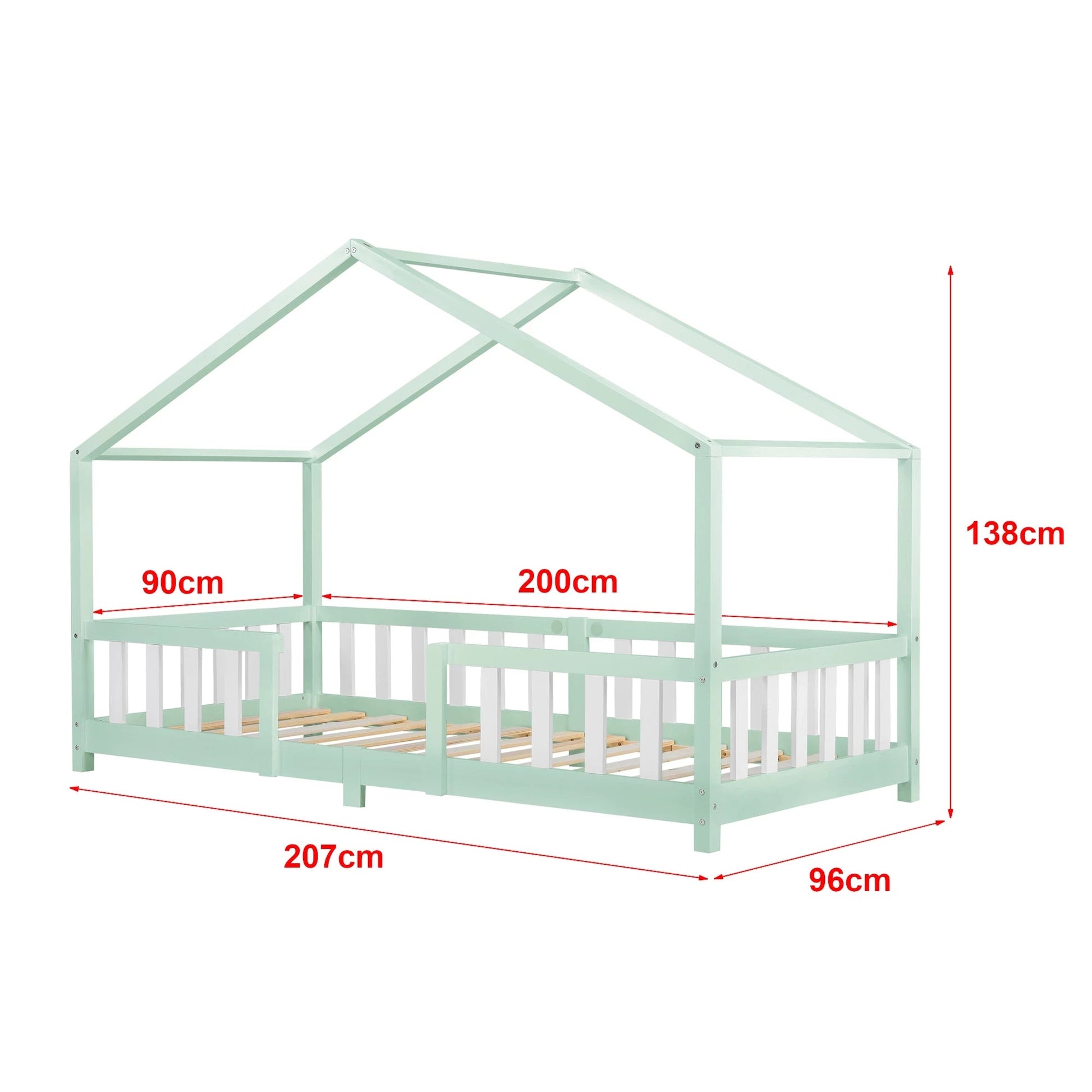 In And OutdoorMatch Kinderbed Kristoffer - Met valbeveiliging - 90x200 cm - Mint en Wit - Voor meisjes - Voor jongens - Voor kinderen Kinder bedden