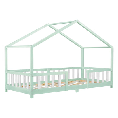 In And OutdoorMatch Kinderbed Kristoffer - Met valbeveiliging - 90x200 cm - Mint en Wit - Voor meisjes - Voor jongens - Voor kinderen Kinder bedden