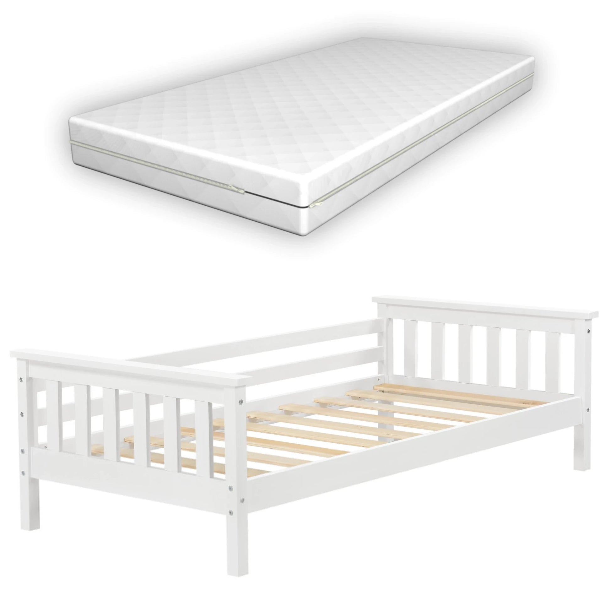 In And OutdoorMatch Kinderbed Lou - Met matras en veiligheidsvoorziening - 70x140 - Wit - Voor meisjes - Voor jongens Eén persoon slapen