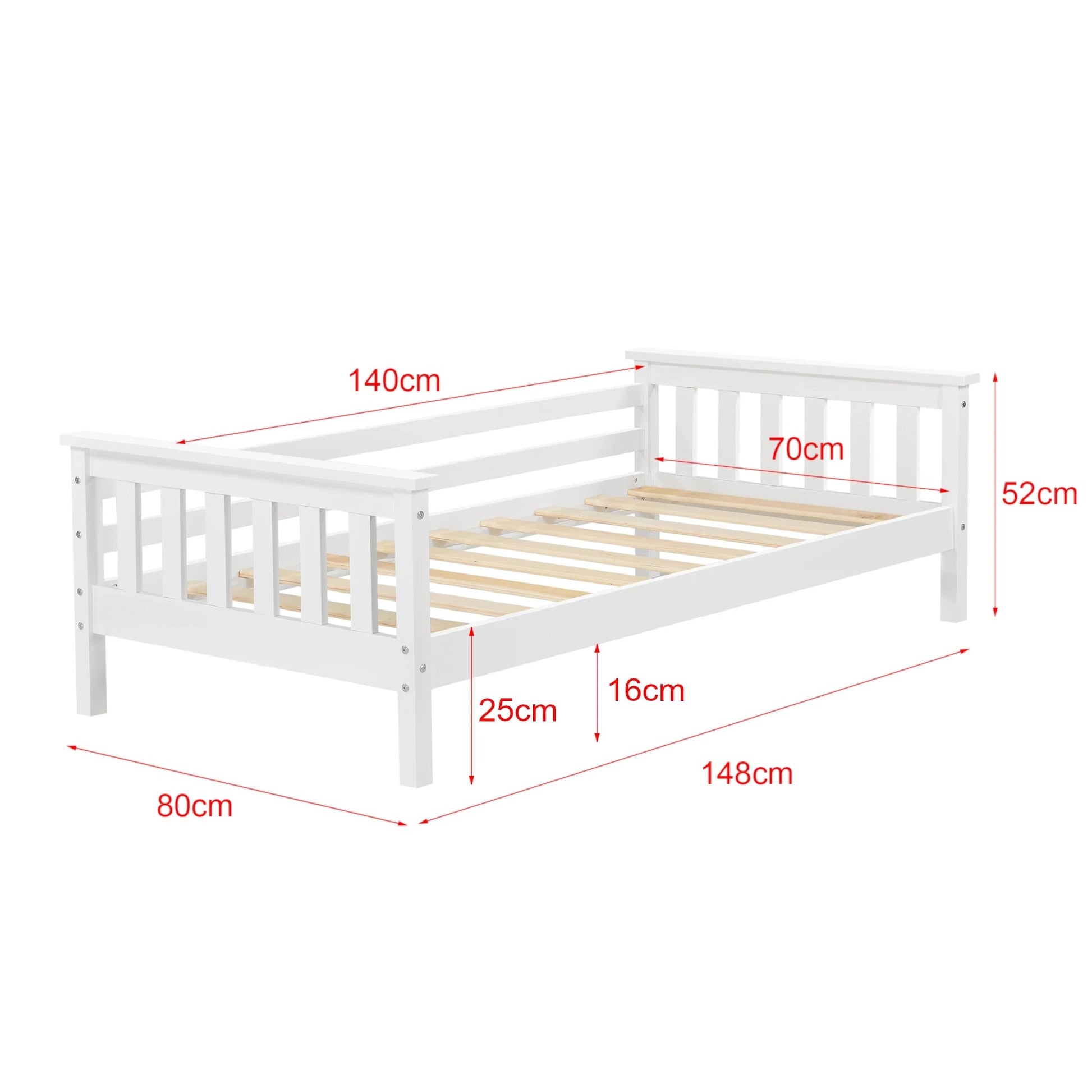 In And OutdoorMatch Kinderbed Magdalena - Met bedbodem en valbeveiliging - 70x140 cm - Wit - Sparrenhout en Multiplex - Voor meisjes - Voor jongens Kinder bedden