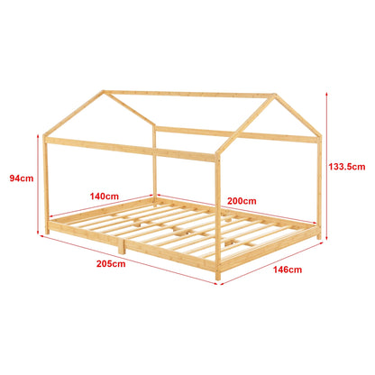 In And OutdoorMatch Kinderbed Mega - Huisbed - Met Matras - Bamboe - 140x200cm - Koudschuim Matras Kinder bedden