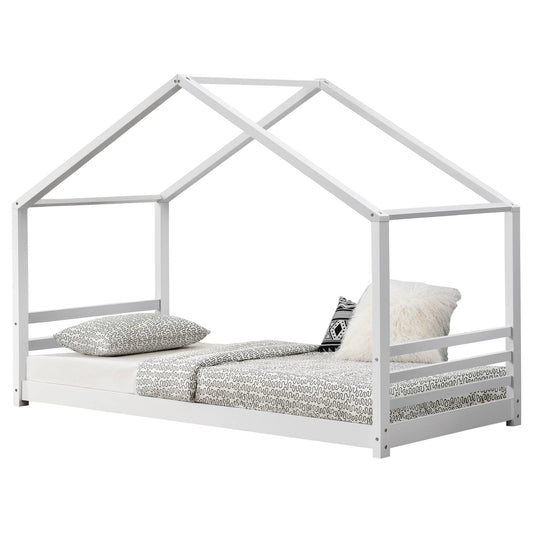 In And OutdoorMatch Kinderbed Nathanael - Met Bedbodem - Grenen - Huisbed - 90x200 cm - Wit - Voor meisjes - Voor jongens - Voor kinderen Kinder bedden