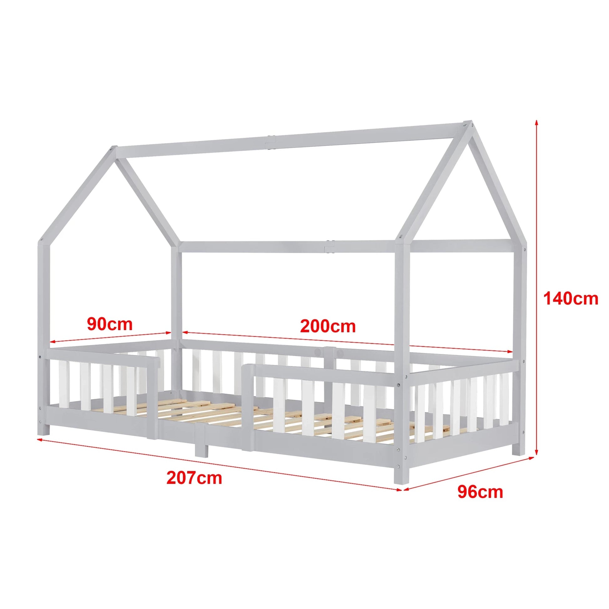 In And OutdoorMatch Kinderbed Neoma - Met Valbescherming - 90x200 cm - Lichtgrijs en Wit - Voor meisjes - Voor jongens - Voor kinderen Kinder bedden