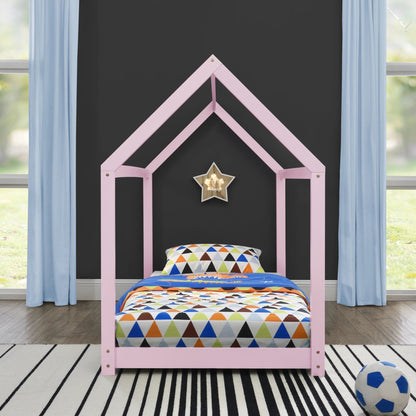 In And OutdoorMatch Kinderbed Ralph - Houten bed - Huisbed - 90x200 cm - Roze - Grenenhout - Voor meisjes - Voor jongens - Voor kinderen Eén persoon slapen