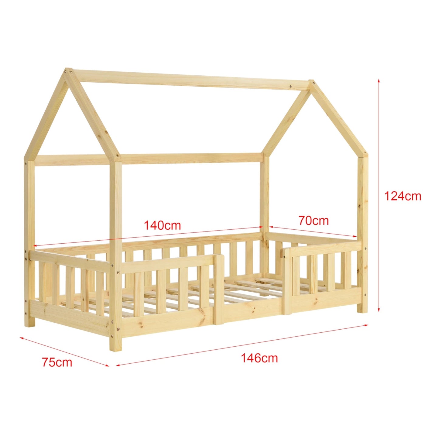 In And OutdoorMatch Kinderbed Rylee - Met valbescherming en matras - 70x140 - Hout - Voor meisjes - Voor jongens - Voor kinderen Kinder bedden