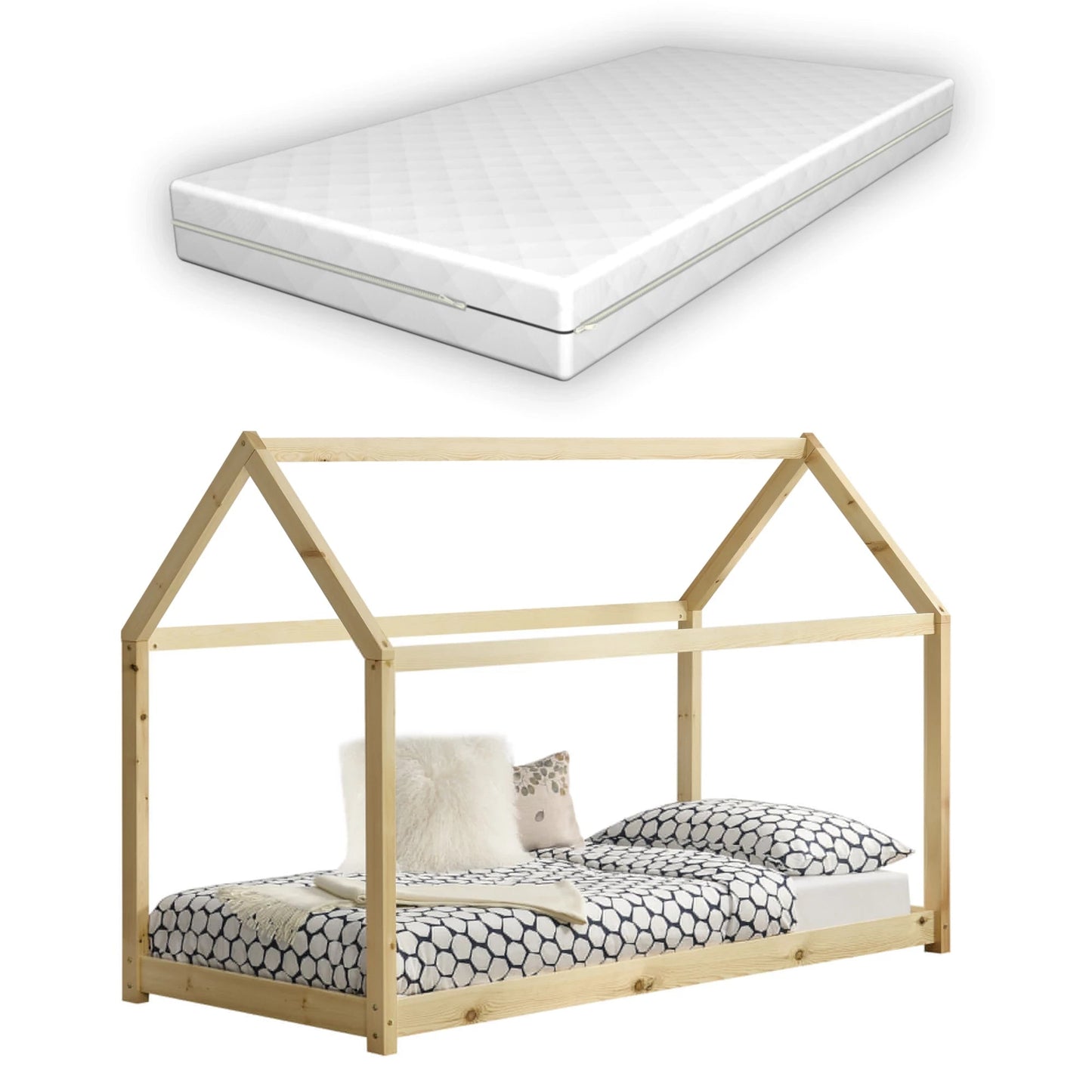 In And OutdoorMatch Kinderbed Sarai - Huisbed - Met Matras - 70x140 cm - Hout - Grenen - Voor meisjes - Voor jongens Kinder bedden