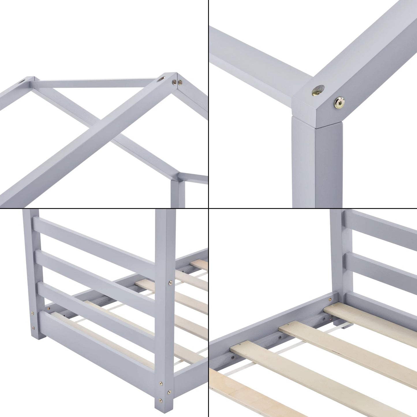 In And OutdoorMatch Kinderbed Talia - Grenen - Huisbed - En Bedbodem - 80x160 - Grijs - Voor meisjes - Voor jongens - Voor kinderen Kinder bedden