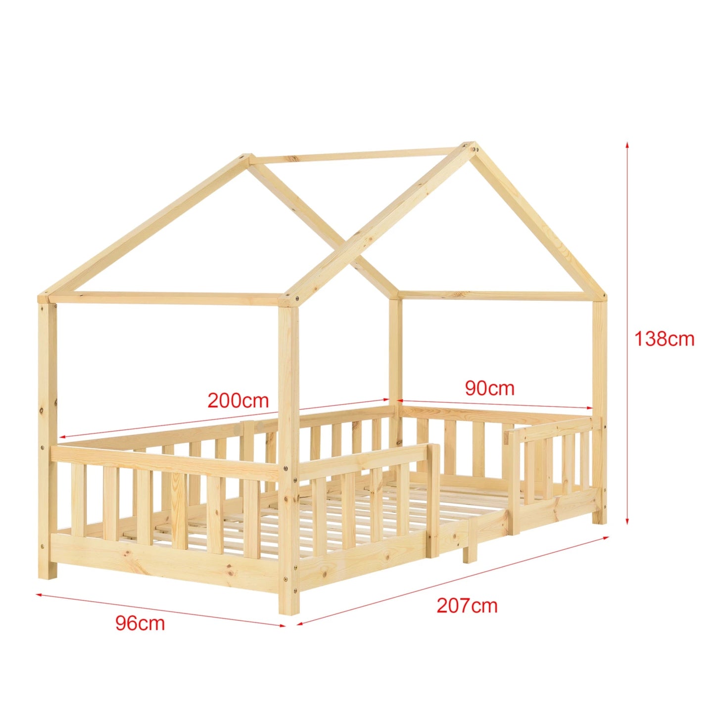 In And OutdoorMatch Kinderbed Torrance - Met Valbeveiliging - 90x200 cm - Hout - Voor meisjes - Voor jongens - Voor kinderen Kinder bedden