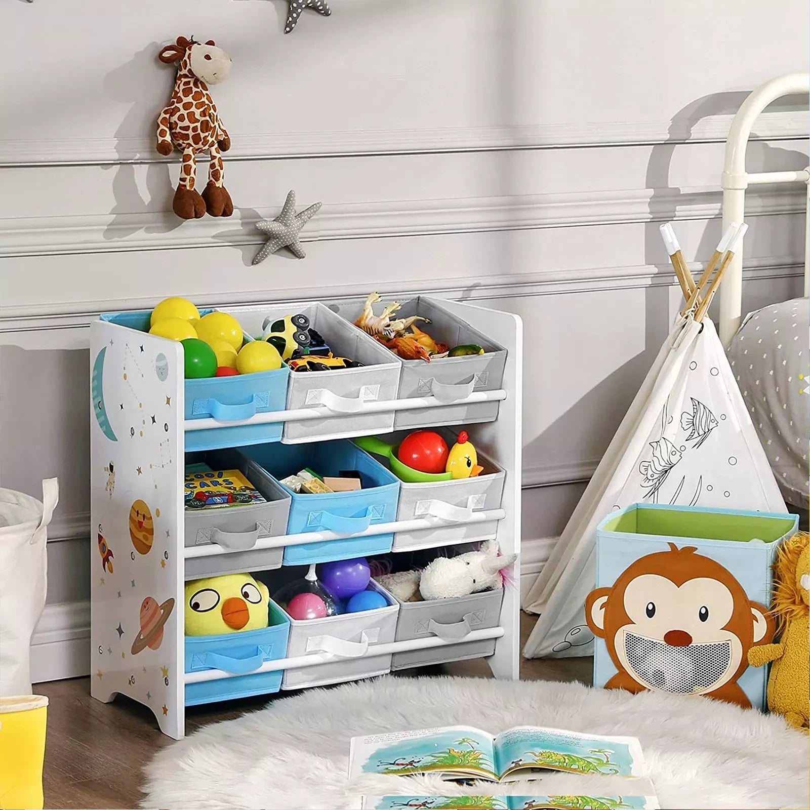 In And OutdoorMatch Kinderboekenkast Lilly - 6 vakken - Boekenkast & speelkast - 2 in 1 - Woon-, slaapkamer en kinderkamer - Hout - MDF - 63x30x60cm Boekenkast