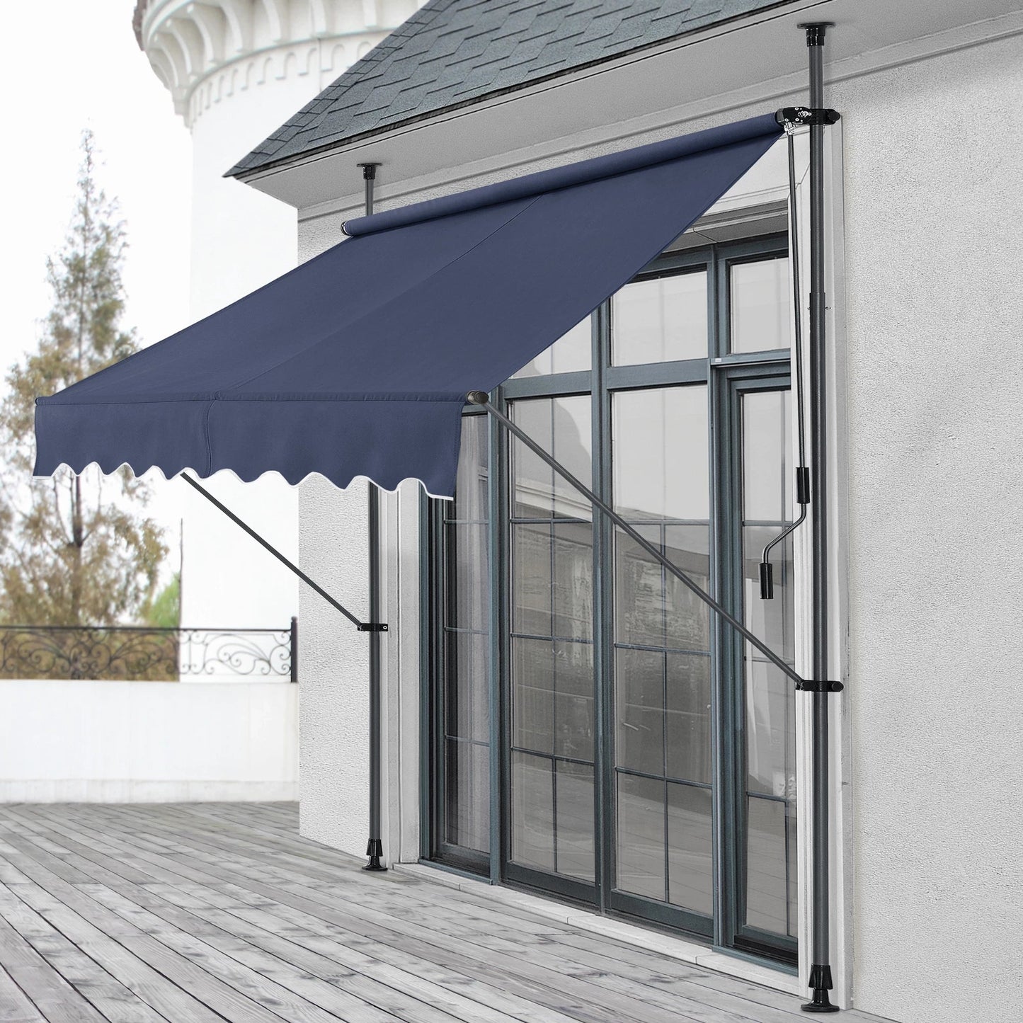 In And OutdoorMatch Klemluifel Birdy - Uitschuifbare Luifel - Donkerblauw - 350x120 cm - Staal en Stof - Waterafstotend - UV Bescherming Sunshade