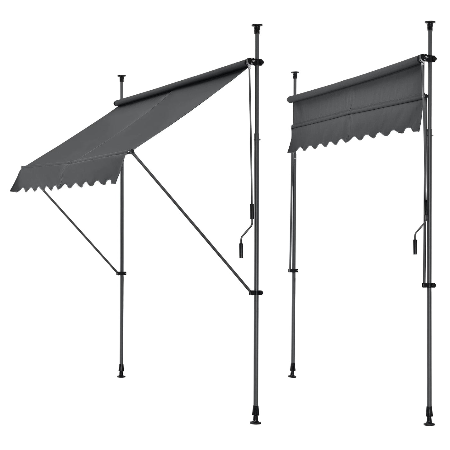 In And OutdoorMatch Klemluifel Elmo - Handmatig Uitschuifbaar - Grijs - 400x120 cm - Uitvalarmluifel - Staal en Stof - UV Bescherming - Waterafstotend Sunshade