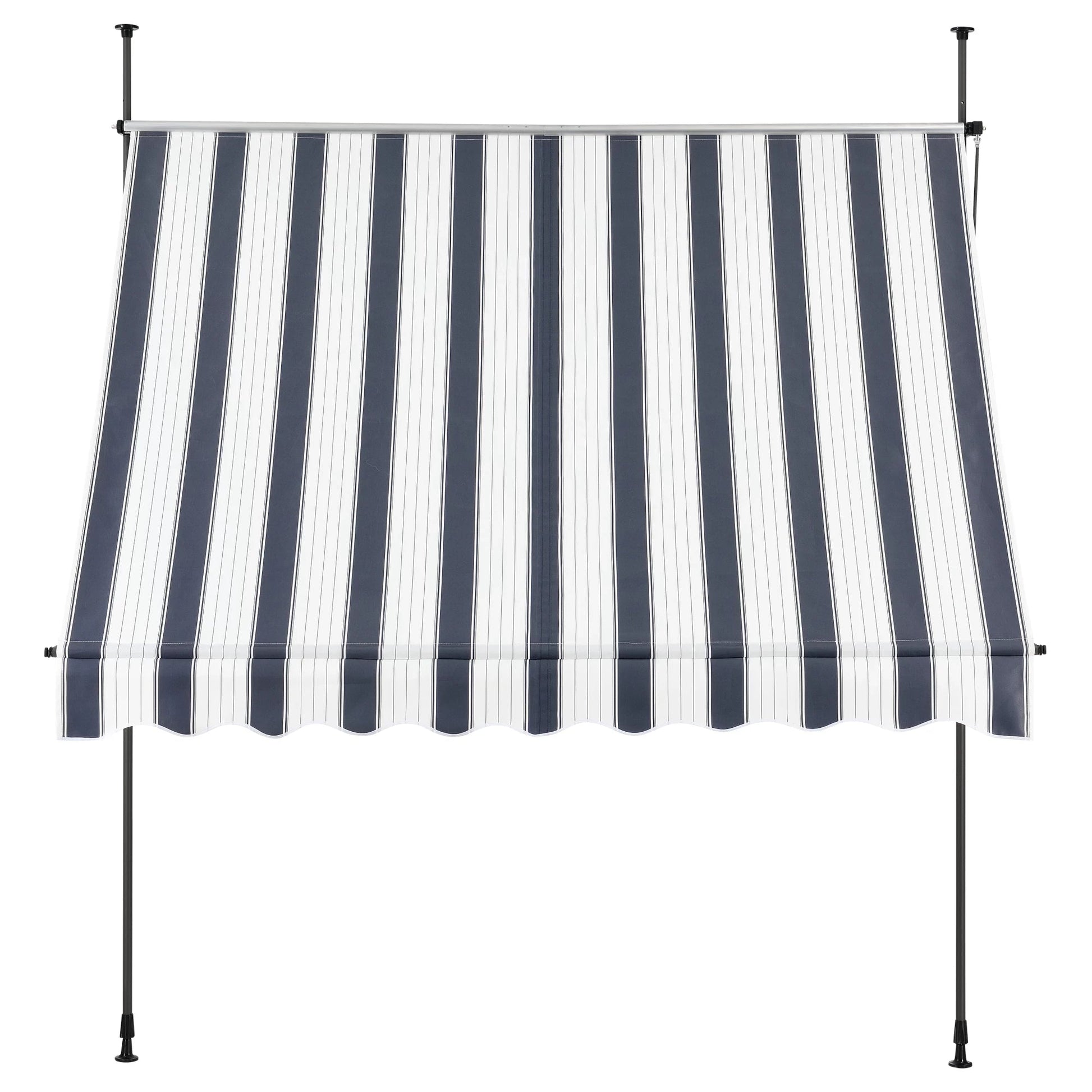 In And OutdoorMatch Klemluifel Emery - Uitschuifbare Luifel - Donkerblauw en Wit - 400x120 cm - Staal en Stof - Waterafstotend - UV Bescherming Sunshade