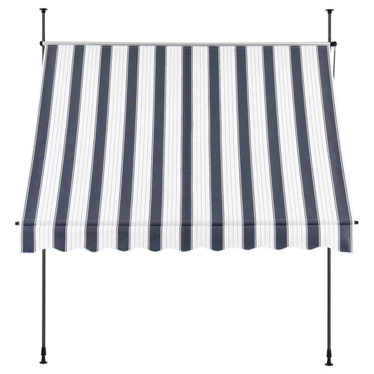 In And OutdoorMatch Klemluifel Emery - Uitschuifbare Luifel - Donkerblauw en Wit - 400x120 cm - Staal en Stof - Waterafstotend - UV Bescherming Sunshade