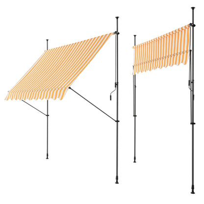 In And OutdoorMatch Klemluifel Esso - Uitschuifbare Luifel - Geel en Wit - 400x120 cm - Staal en Stof - Waterafstotend - UV Bescherming Parasol