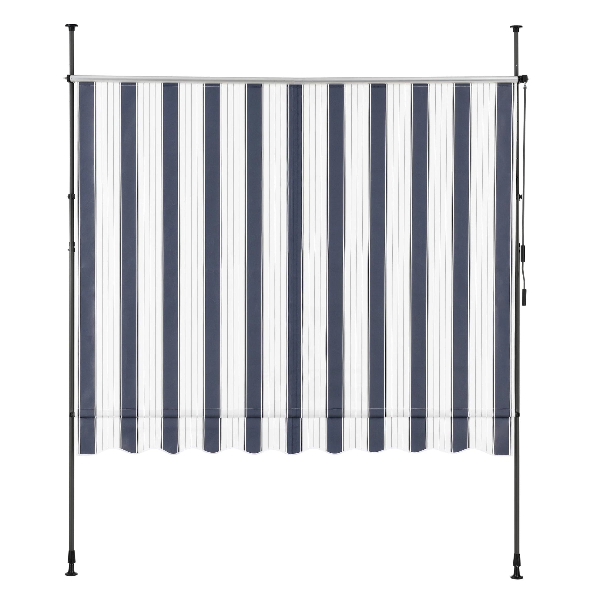 In And OutdoorMatch Klemluifel Kolo - Uitschuifbare Luifel - Donkerblauw en Wit - 300x120 cm - Staal en Stof - Waterafstotend - UV Bescherming Sunshade