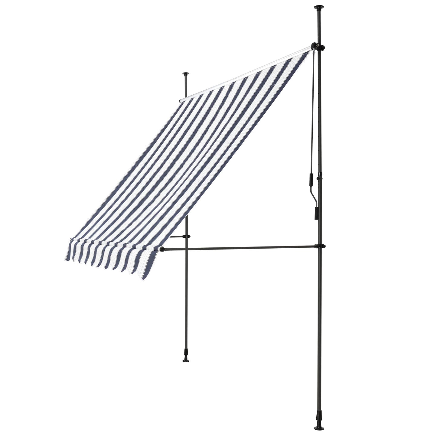 In And OutdoorMatch Klemluifel Kolo - Uitschuifbare Luifel - Donkerblauw en Wit - 300x120 cm - Staal en Stof - Waterafstotend - UV Bescherming Sunshade