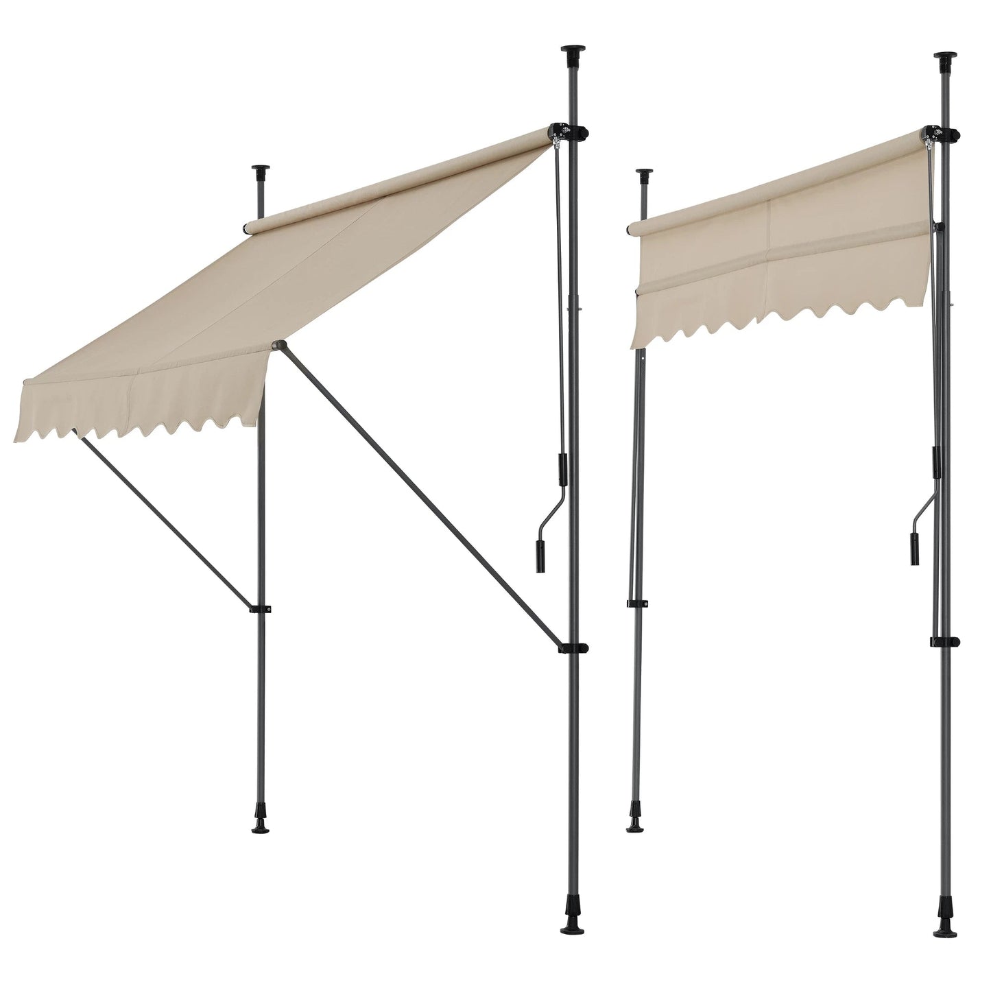 In And OutdoorMatch Klemluifel Roberto - Handmatig Uitschuifbaar - Zandkleurig - 150x120 cm - Uitvalarmluifel - Staal en Stof - UV Bescherming - Waterafstotend Sunshade