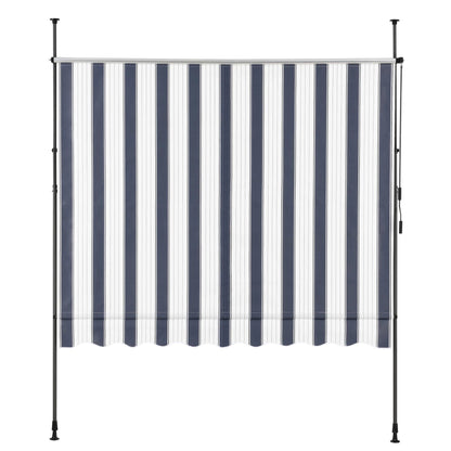 In And OutdoorMatch Klemluifel Tobi - Uitschuifbare Luifel - Donkerblauw en Wit - 350x120 cm - Staal en Stof - Waterafstotend - UV Bescherming Sunshade