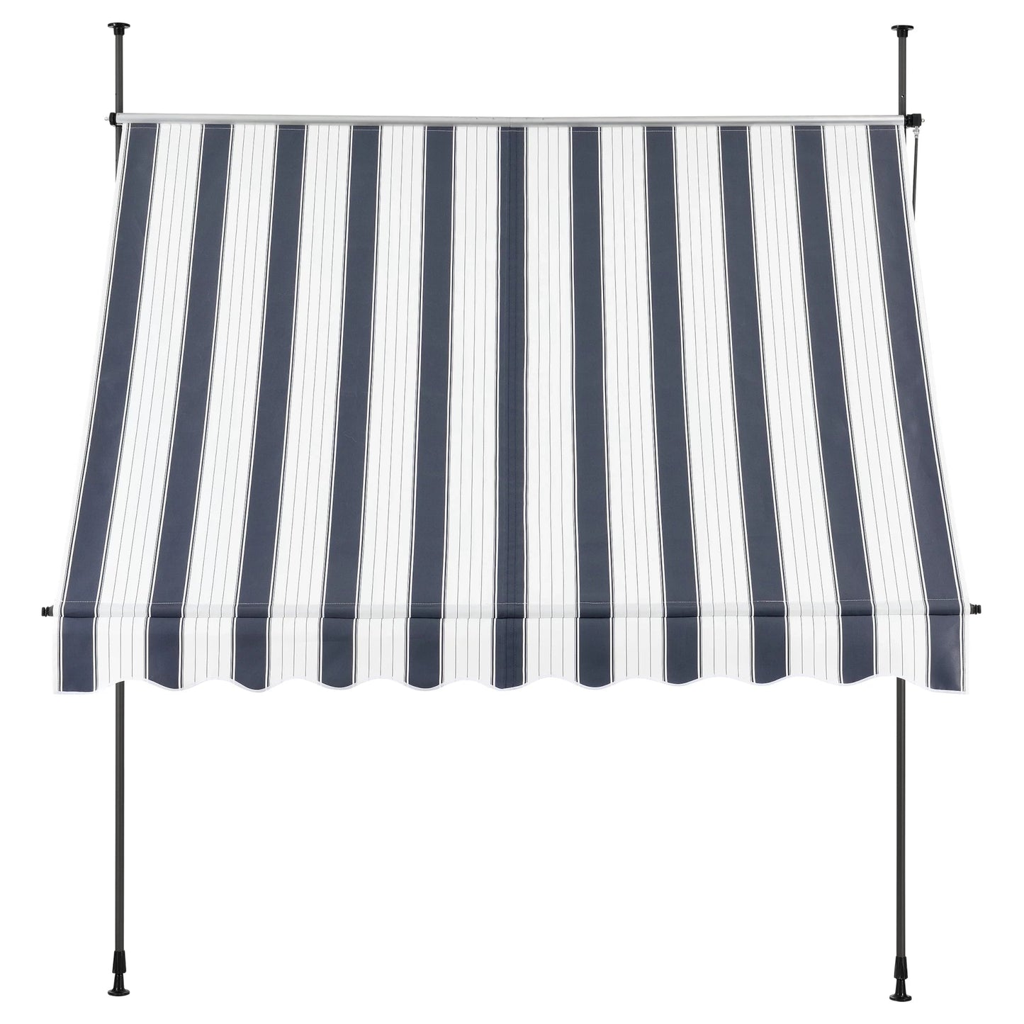 In And OutdoorMatch Klemluifel Tobi - Uitschuifbare Luifel - Donkerblauw en Wit - 350x120 cm - Staal en Stof - Waterafstotend - UV Bescherming Sunshade